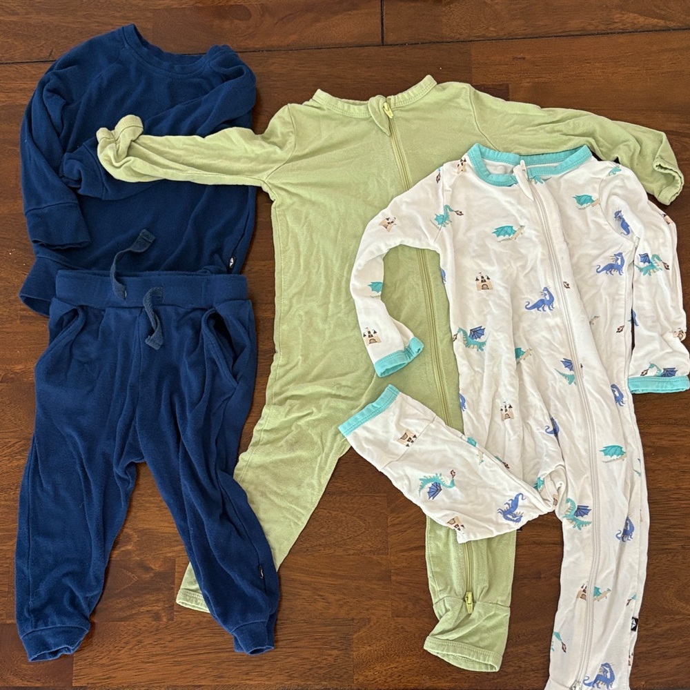 18-24 mo Kyte Footie x2 and Jogger set - dragon, pistachio and royal